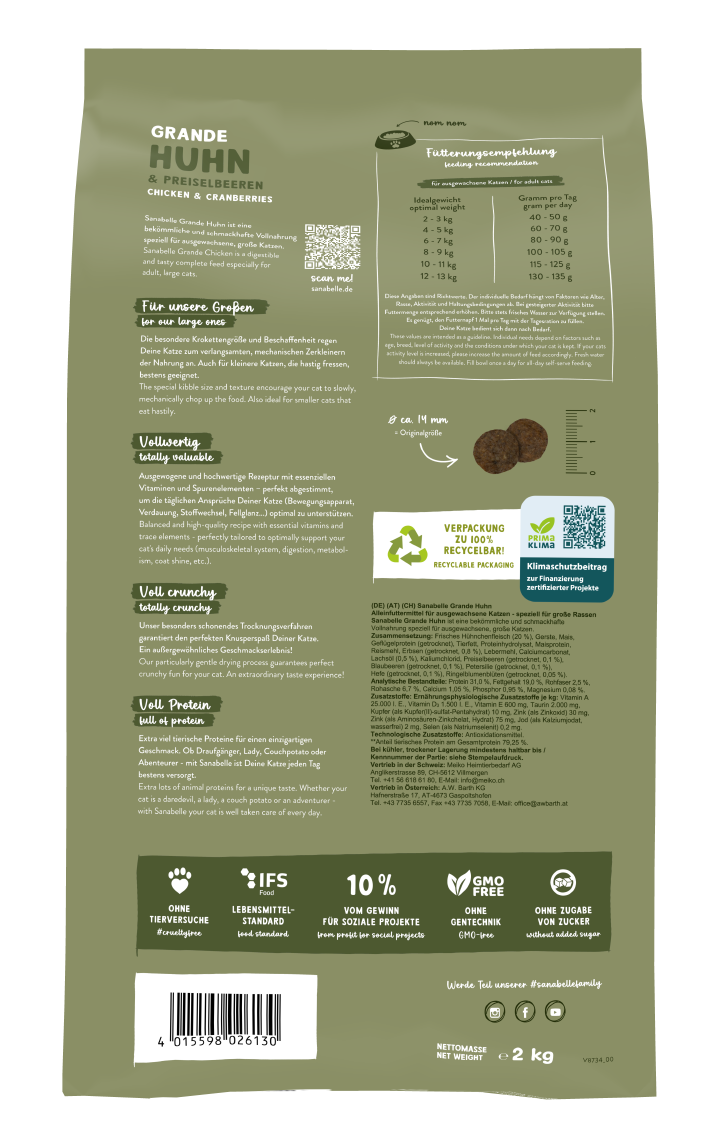 Sanabelle Katzen-Trockenfutter Grande Huhn